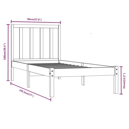 Giroletto Nero in Legno Massello di Pino 90x190 cm Single