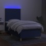 Letto a Molle con Materasso e LED Blu 90x190 cm in Tessuto