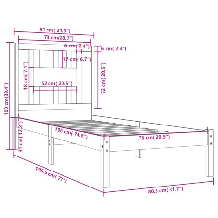 Giroletto in Legno Massello Nero 75x190 cm Small Single