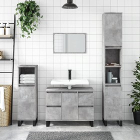 Armadietto da Bagno Grigio Cemento 80x33x60cm Legno Multistrato