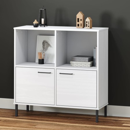 Libreria Gambe Metallo Bianco 90x35x90,5 cm Legno Massello OSLO