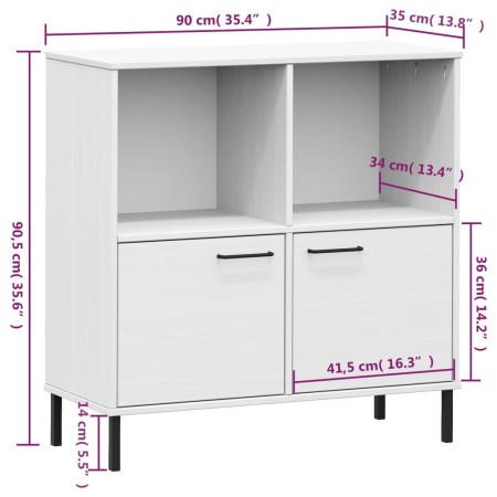 Libreria Gambe Metallo Bianco 90x35x90,5 cm Legno Massello OSLO