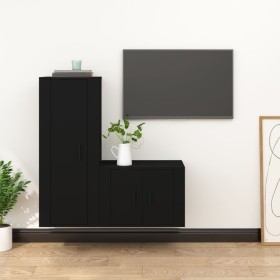 Set Mobili Porta TV 2 pz Nero in Legno Multistrato