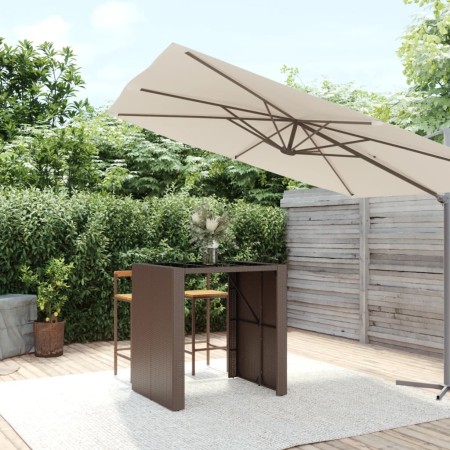 Tavolo Bar con Piano in Vetro Marrone 105x80x110 cm Polyrattan