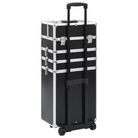 Valigia Trolley per Cosmetici Alluminio Nero Design Coccodrillo