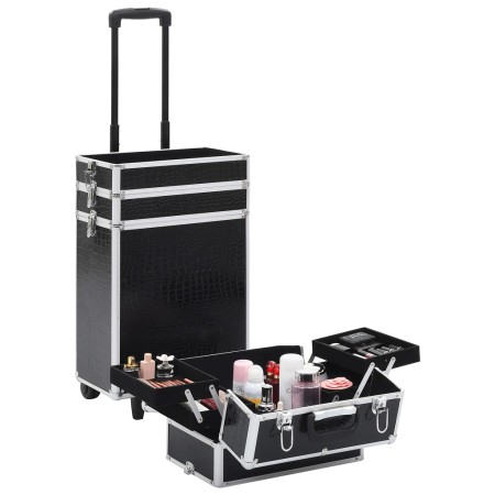 Valigia Trolley per Cosmetici Alluminio Nero Design Coccodrillo