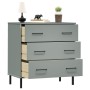 Credenza con 3 Cassetti Grigio 77x40x79,5cm Legno Massello OSLO