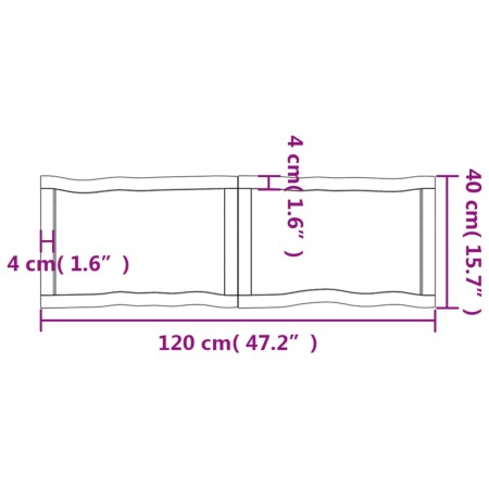 Piano Tavolo Marrone Scuro 120x40x(2-6)cm Rovere Non Trattato