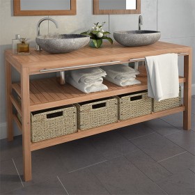 Mobile per Lavabo con 4 Cesti in Massello di Teak 132x45x75 cm