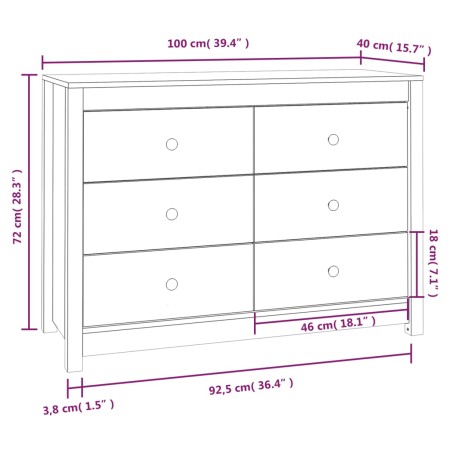 Armadietto Miele Nero 100x40x72 cm in Legno Massello di Pino