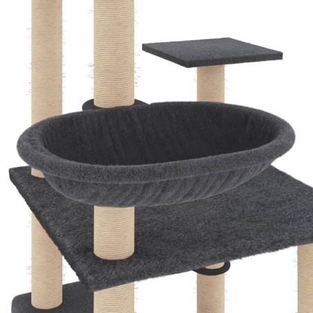 Albero per Gatti con Tiragraffi in Sisal Grigio Scuro 141 cm