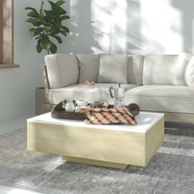 Tavolino Bianco e Rovere Sonoma 85x55x31 cm Legno Multistrato