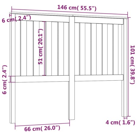 Testiera per Letto Miele 146x6x101 cm in Legno Massello di Pino