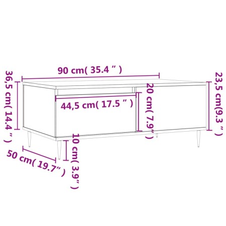 Tavolino Salotto Rovere Sonoma 90x50x36,5 cm Legno Multistrato