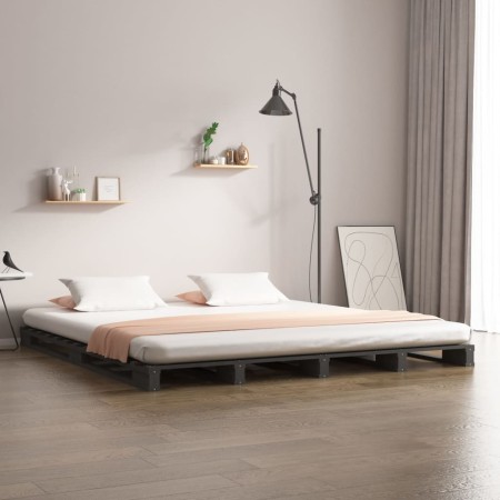 Letto a Pallet Grigio 120x200 cm in Legno Massello di Pino