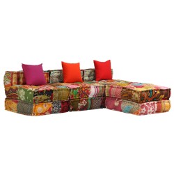 Pouf Modulare a 3 Posti in Tessuto Patchwork