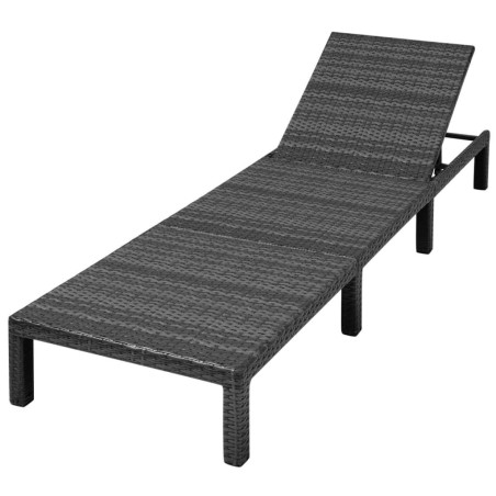 Lettino Prendisole con Cuscino in Polyrattan Nero