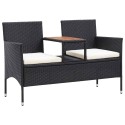 Panca da Giardino a 2 Posti con Tavolino 143 cm Polyrattan Nero