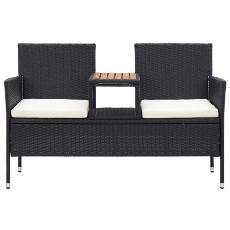 Panca da Giardino a 2 Posti con Tavolino 143 cm Polyrattan Nero