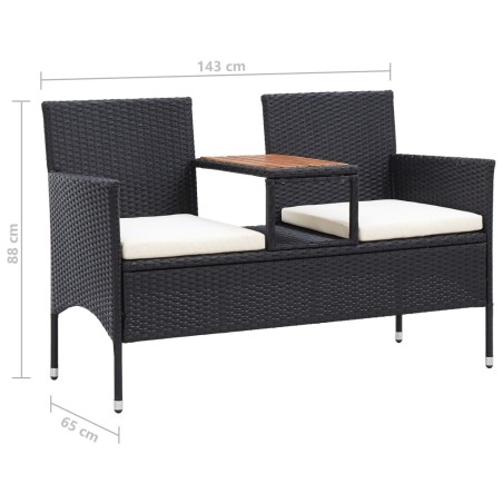 Panca da Giardino a 2 Posti con Tavolino 143 cm Polyrattan Nero