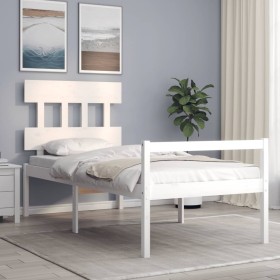 Letto per Anziani con Testiera Bianco Single in Legno Massello