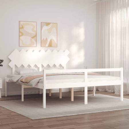 Letto per Anziani con Testiera Bianco Super King Legno Massello