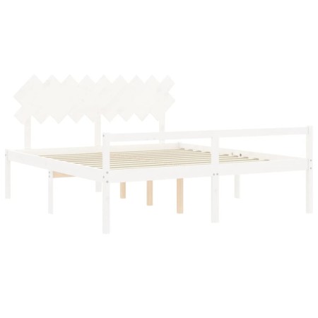 Letto per Anziani con Testiera Bianco Super King Legno Massello