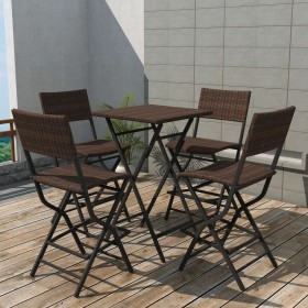 Set da Giardino 5 pz Pieghevole in Acciaio e Polyrattan Marrone