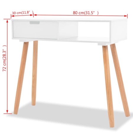 Tavolo Consolle in Legno di Pino Massello 80x30x72 cm Bianco