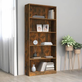 Libreria a 5 Ripiani Rovere Fumo 80x24x175 cm Legno Multistrato