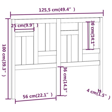 Testiera per Letto Miele 125,5x4x100 cm Legno Massello di Pino