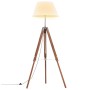 Lampada a Treppiede Marrone e Bianco in Legno di Teak 141 cm