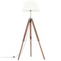 Lampada a Treppiede Marrone e Bianco in Legno di Teak 141 cm