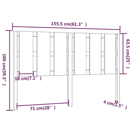 Testiera per Letto 155,5x4x100 cm in Legno Massello di Pino