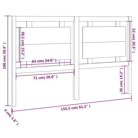 Testiera per Letto Miele 155,5x4x100 cm Legno Massello di Pino