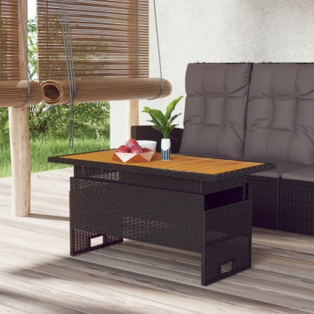 Tavolo Giardino Nero 100x50x43/63cm Massello Acacia Polyrattan