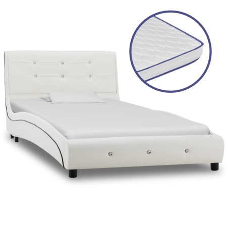 Letto con Materasso Memory Foam Bianco in Similpelle 90x200 cm