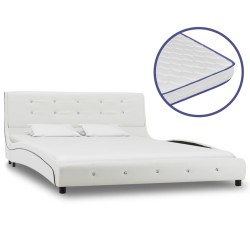 Letto con Materasso Memory Foam Bianco in Similpelle 140x200 cm