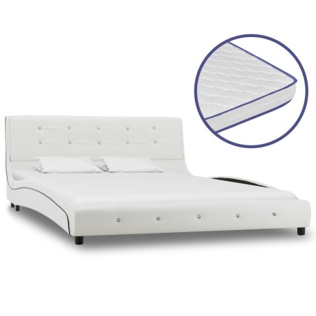 Letto con Materasso Memory Foam Bianco in Similpelle 140x200 cm