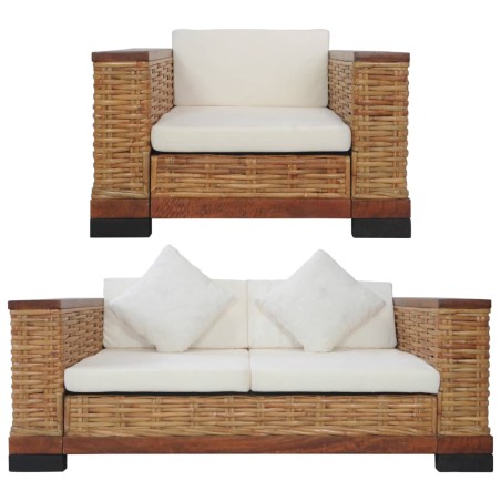 Set di Divani 2 pz con Cuscini in Rattan Naturale Marrone