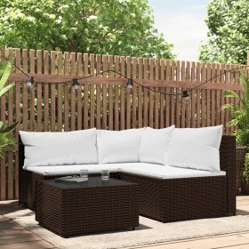 Set Mobili da Giardino 4 pz con Cuscini in Polyrattan Marrone