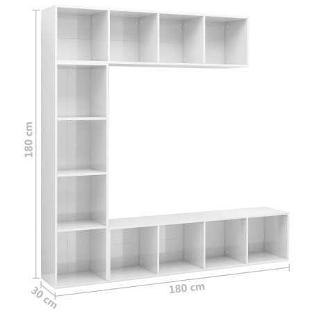 Set Mobili Libreria/Porta TV 3 pz Bianco Lucido 180x30x180 cm