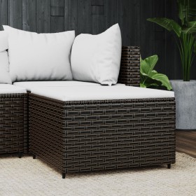 Poggiapiedi da Giardino con Cuscino in Polyrattan Marrone