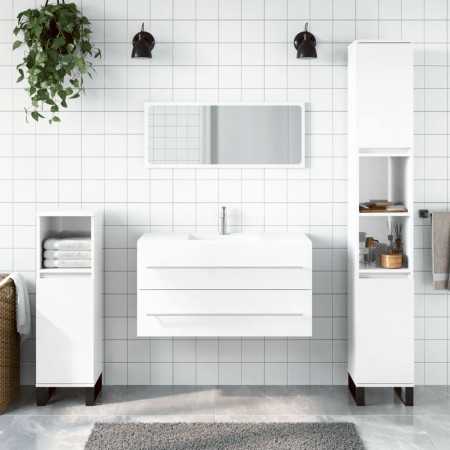 Mobile da Bagno con Specchio Bianco Lucido in Legno Multistrato