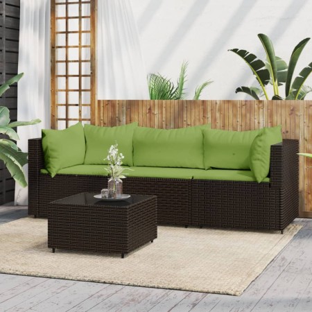 Set Mobili da Giardino 4 pz con Cuscini in Polyrattan Marrone