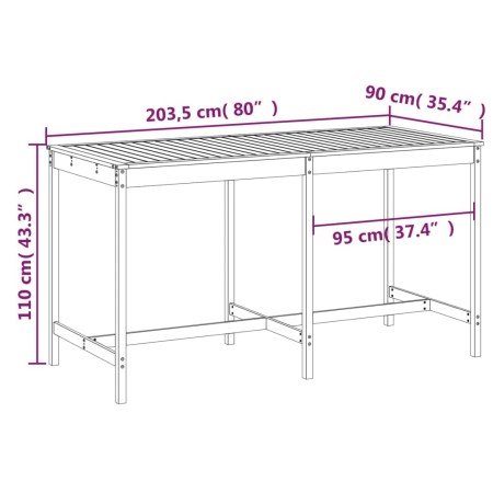 Tavolo da Giardino 203,5x90x110 cm in Legno Massello di Pino