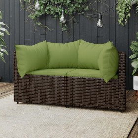 Divani Angolari da Giardino con Cuscini 2pz Polyrattan Marrone