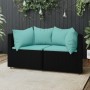 Divani Angolari da Giardino con Cuscini 2pz in Polyrattan Nero