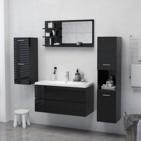 Specchio da Bagno Nero Lucido 90x10,5x45 cm Legno Multistrato