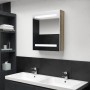 Armadietto Bagno con Specchio e LED Bianco e Rovere 50x14x60 cm